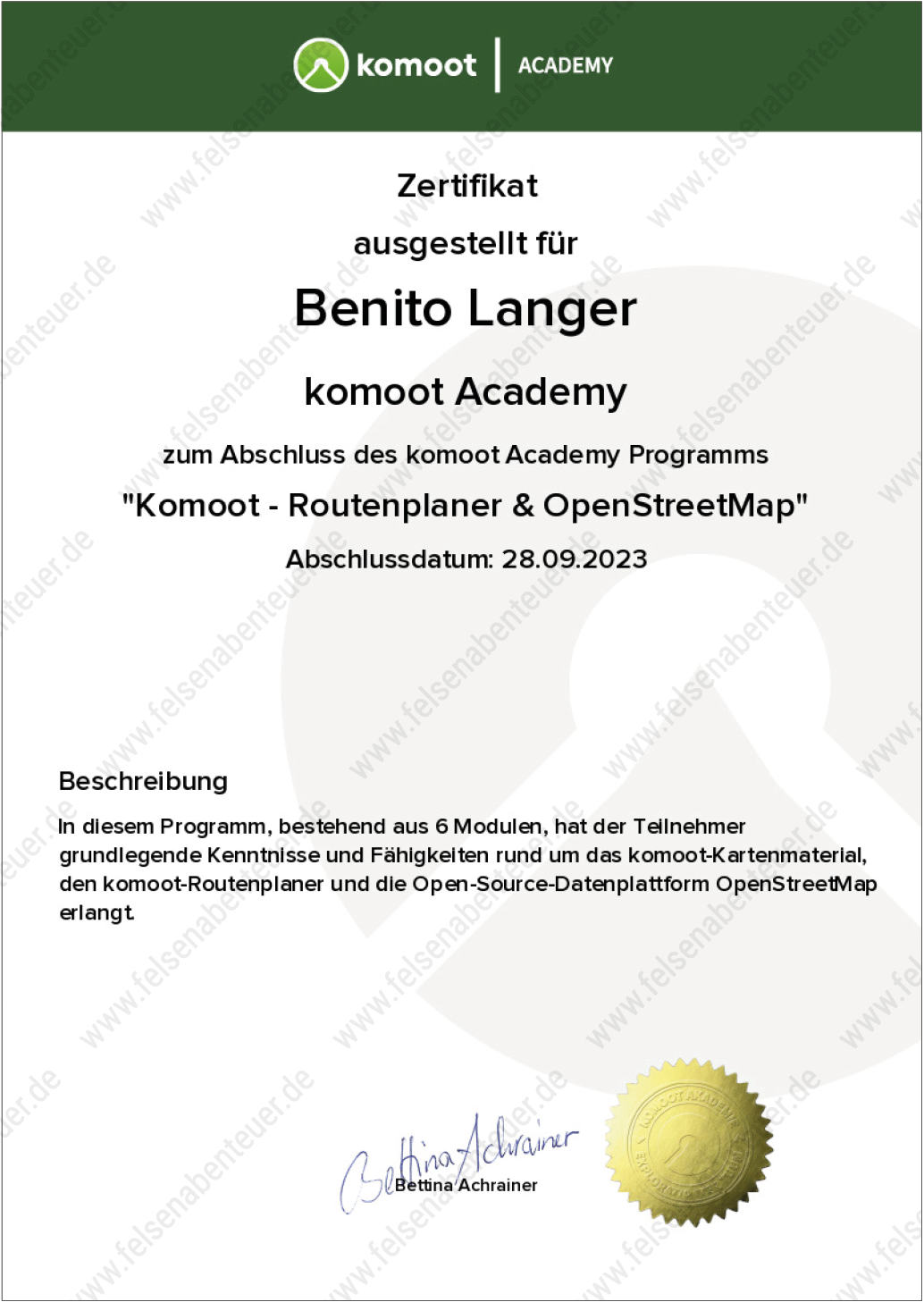 Komoot-Zertifikat: Routenplaner & OpenStreetMap
